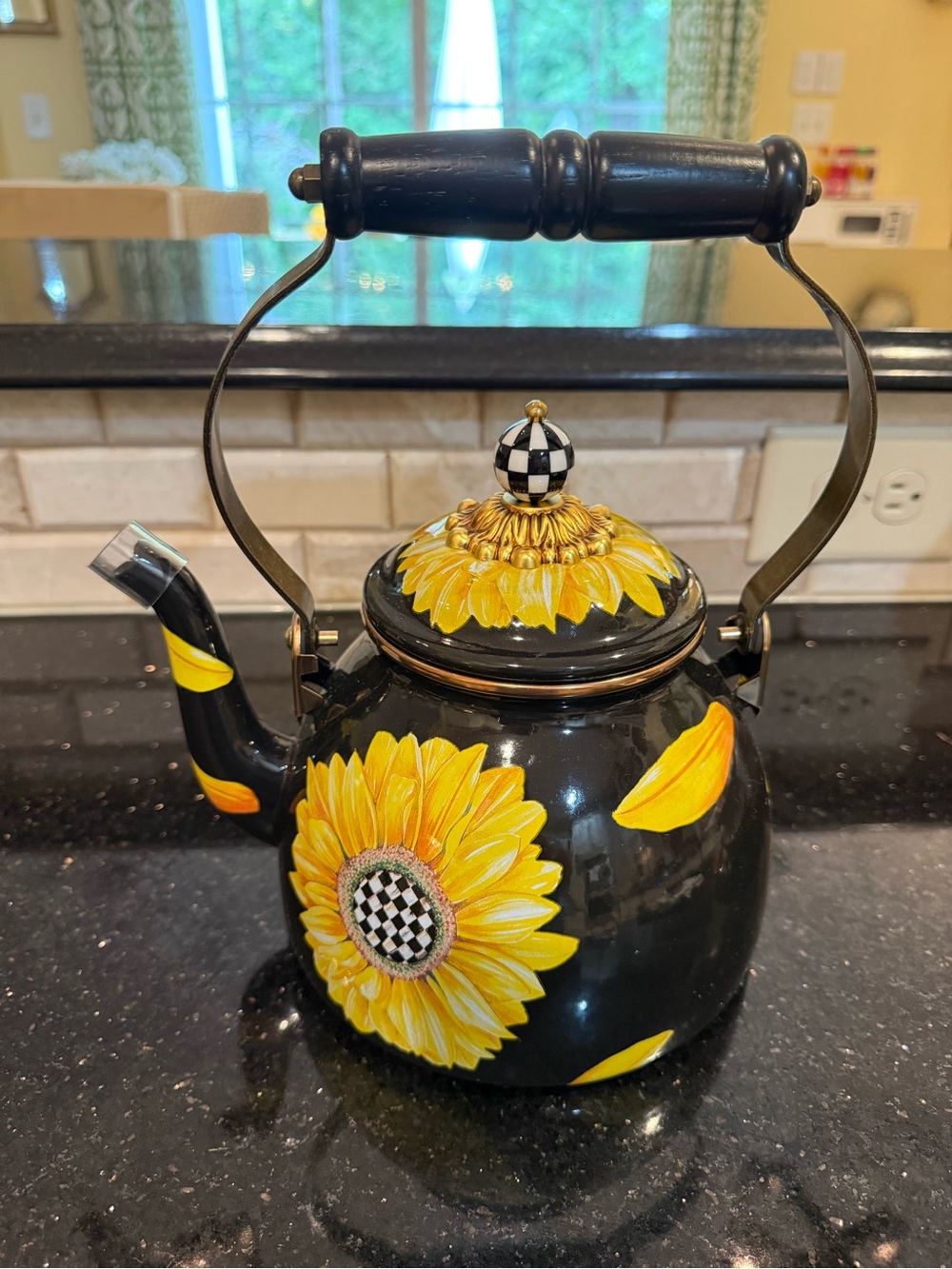 MacKenzie-Childs Black and Yellow Sunflower Teapot